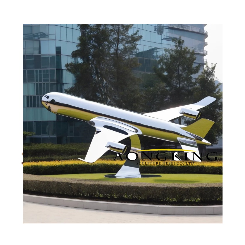 stainless steel airborne outdoor airplane sculpture