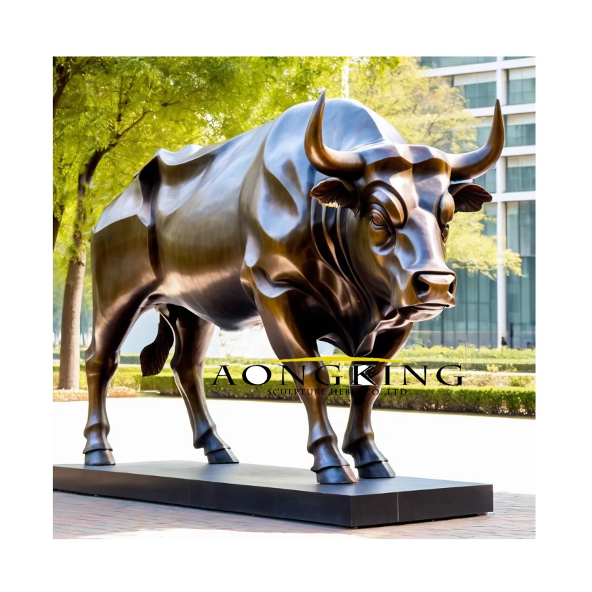 urban landscape spiritual strength and power outdoor bronze bull sculpture