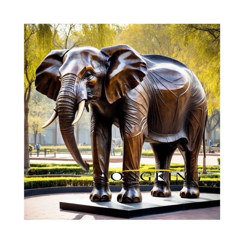 bronze wildlife preservation "an elephant with ivory" outdoor garden elephant sculpture