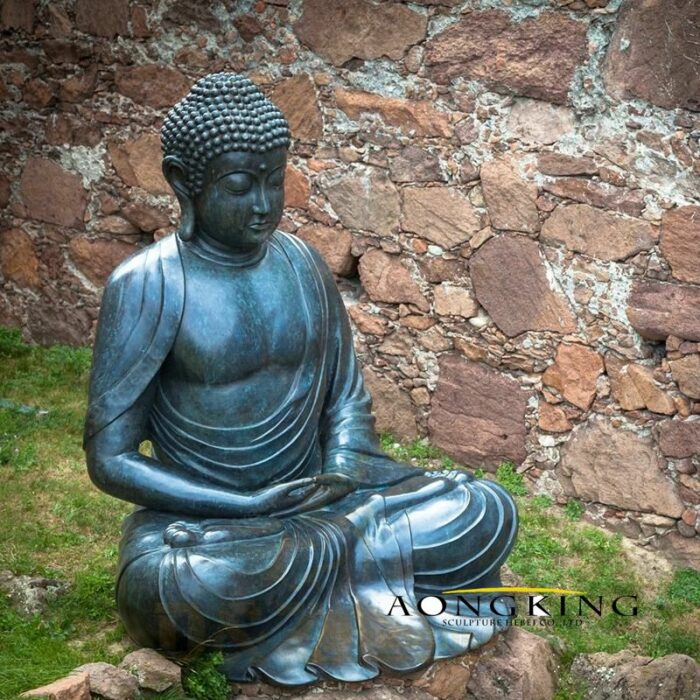 Spiritual Art Lotus Position Meditating Patina Brass Buddha Sculpture