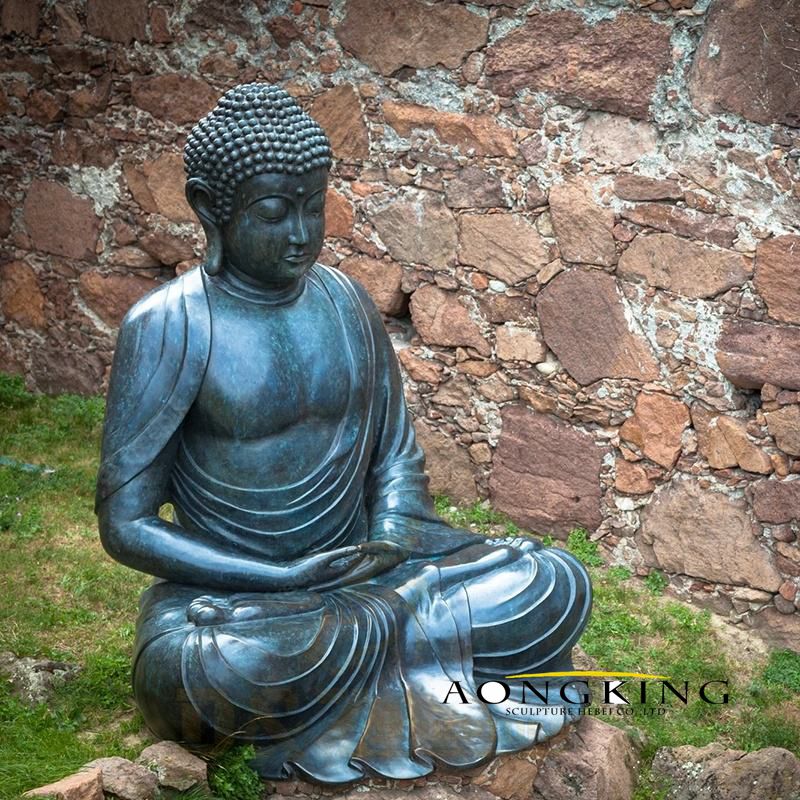 Spiritual Art Lotus Position Meditating Patina Brass Buddha Sculpture