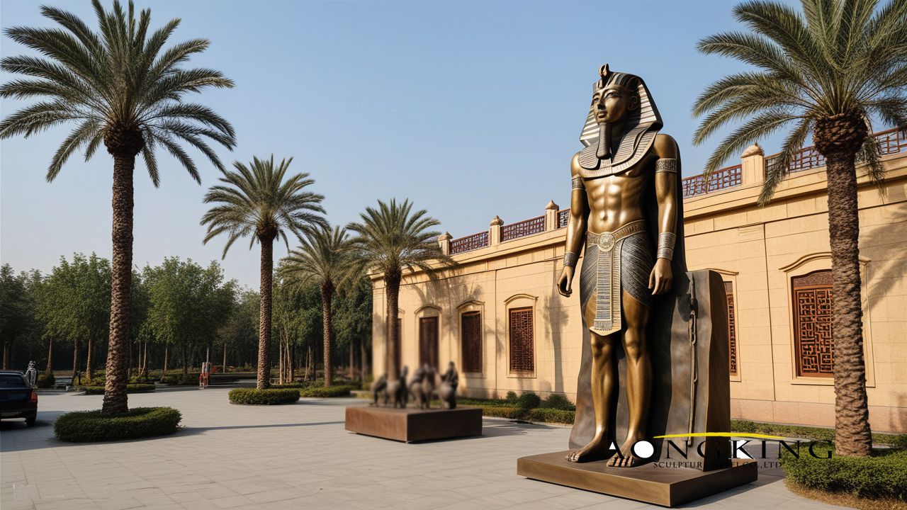 bronze outdoor decor ancient civilization regal pharaoh statue