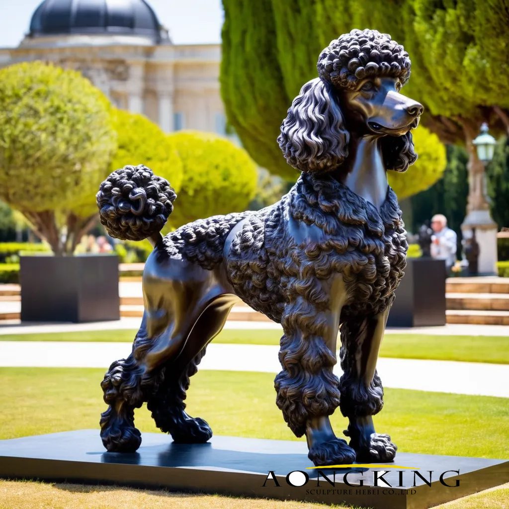 bronze garden decor elegant curly-coated poodle statues