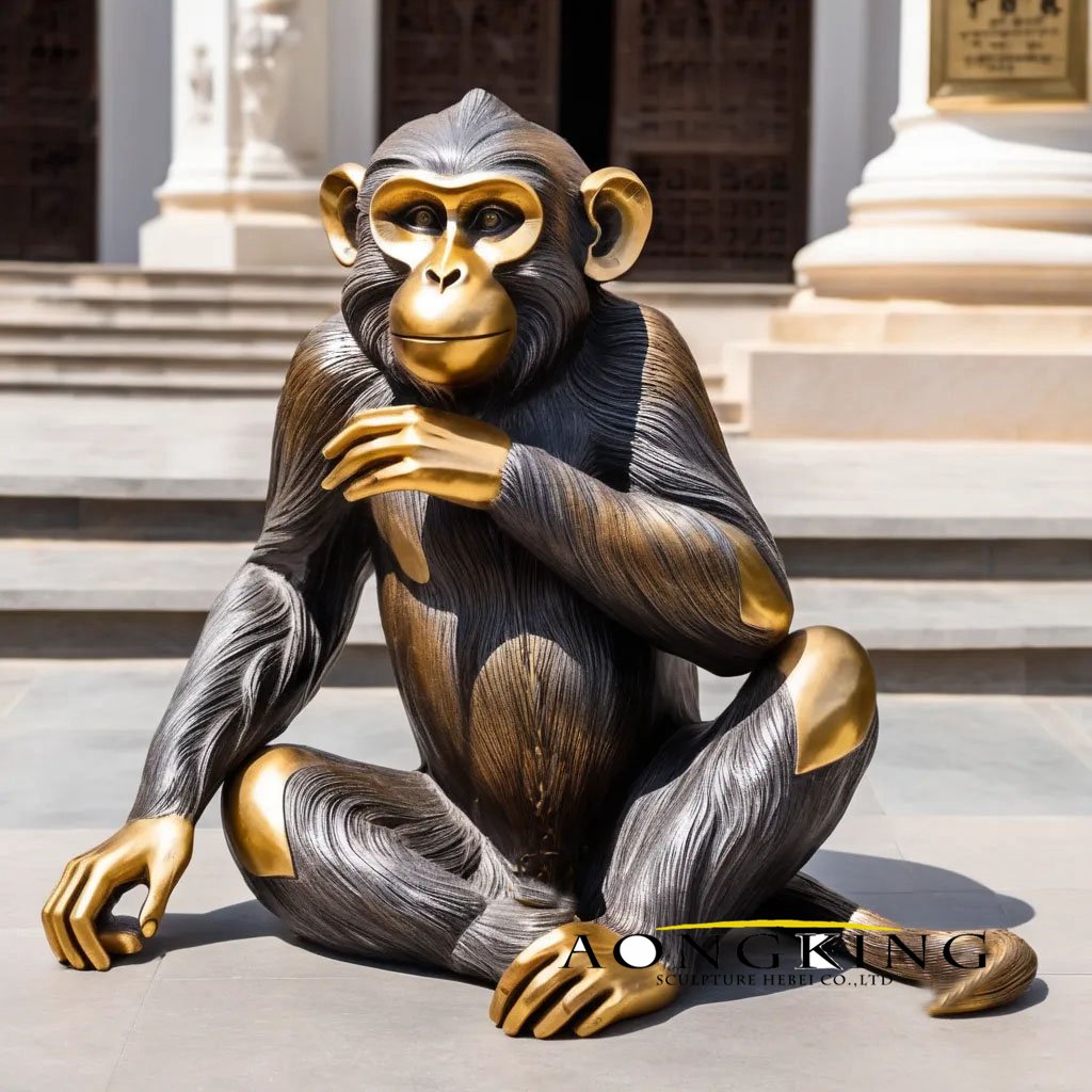 wild animal bronze relaxed macaque porch monkey statue for sale
