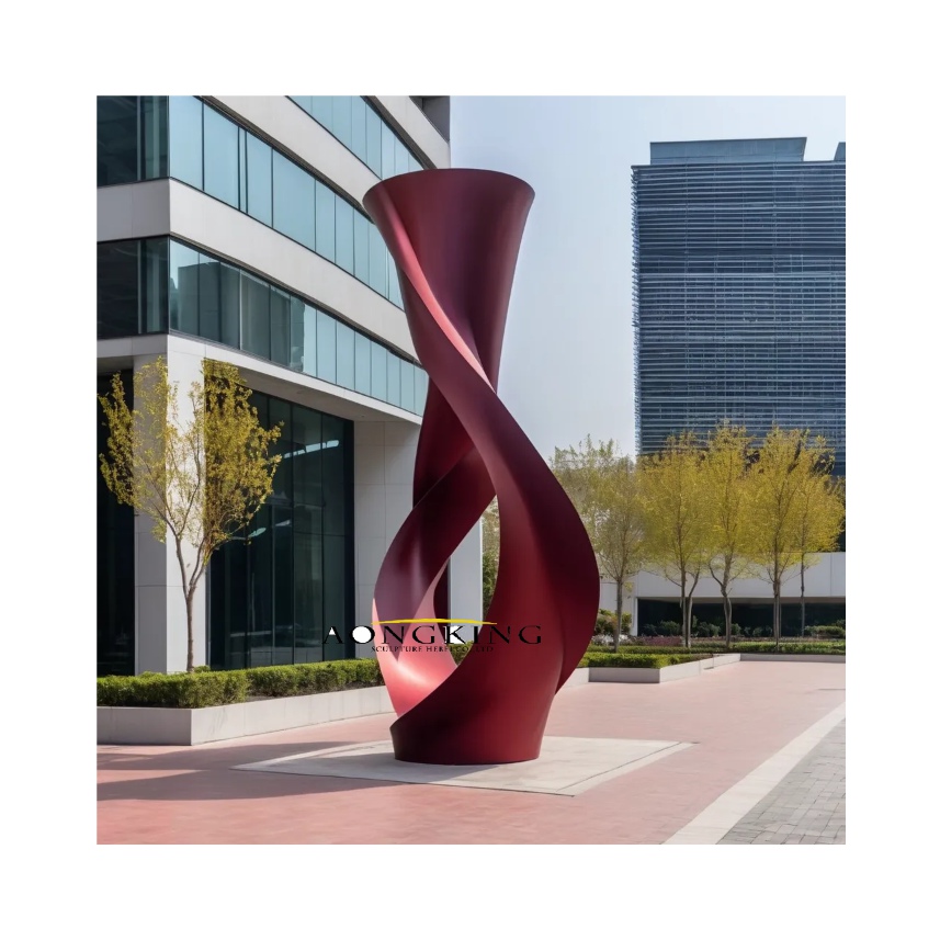 stainless steel Intertwining spiral lines column red sculpture decor