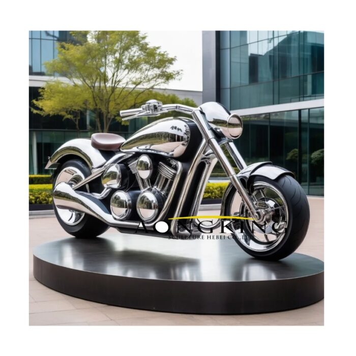 stainless steel painted and polished motorcycle sculpture