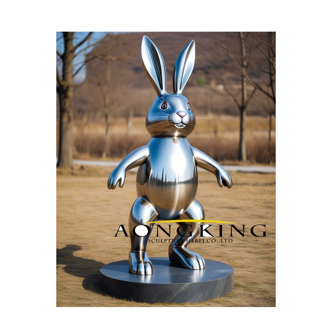 Playful Whimsical Cartoon Rabbit Stainless Steel Garden Art Statue