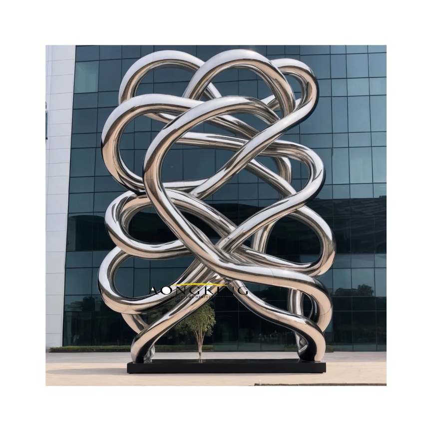 abstract tangled disorderly stainless steel statue with intertwined lines
