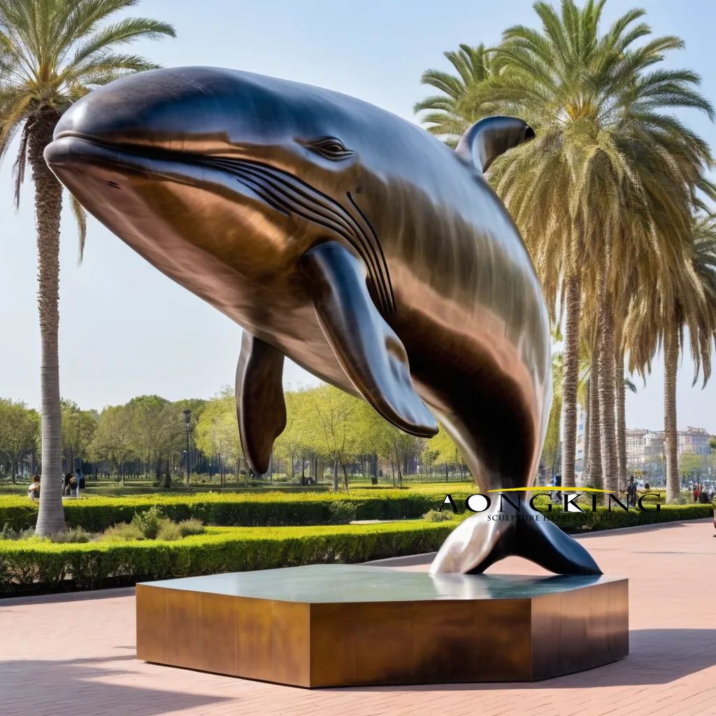 bronze vivid garden decor marine life whale statue