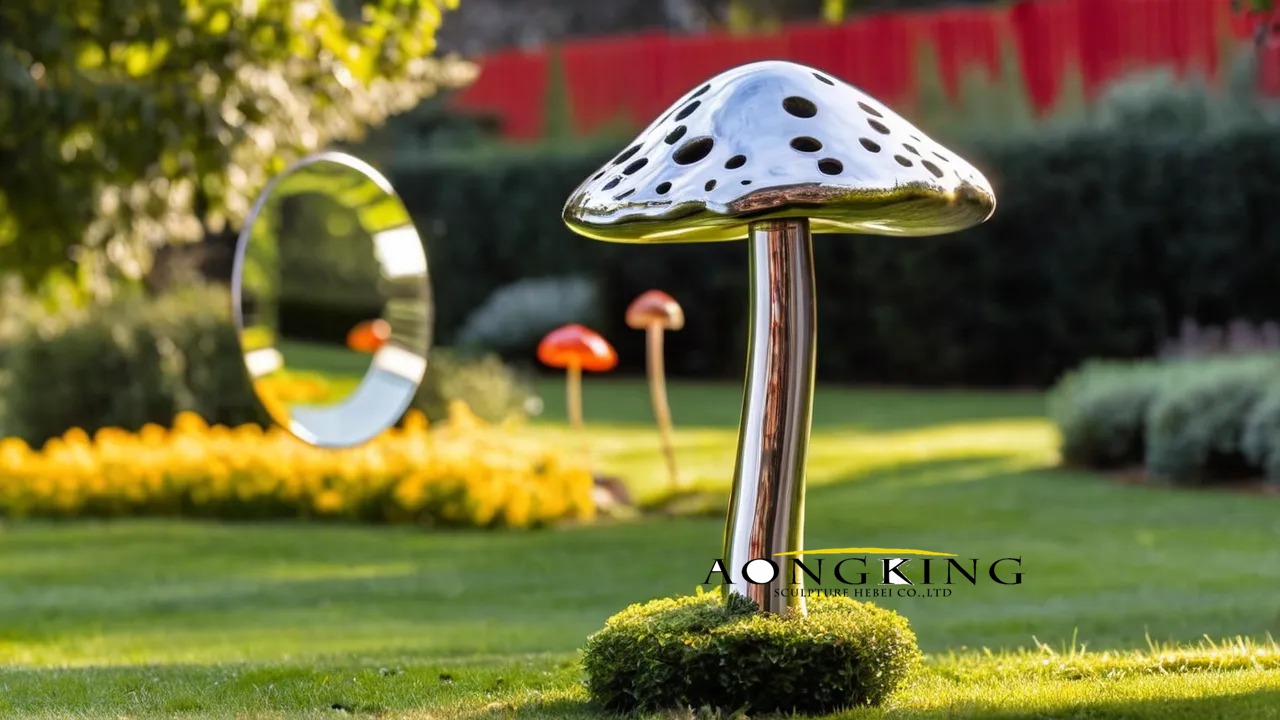 Green space enigmatic speckled metal mushroom garden decor sculpture