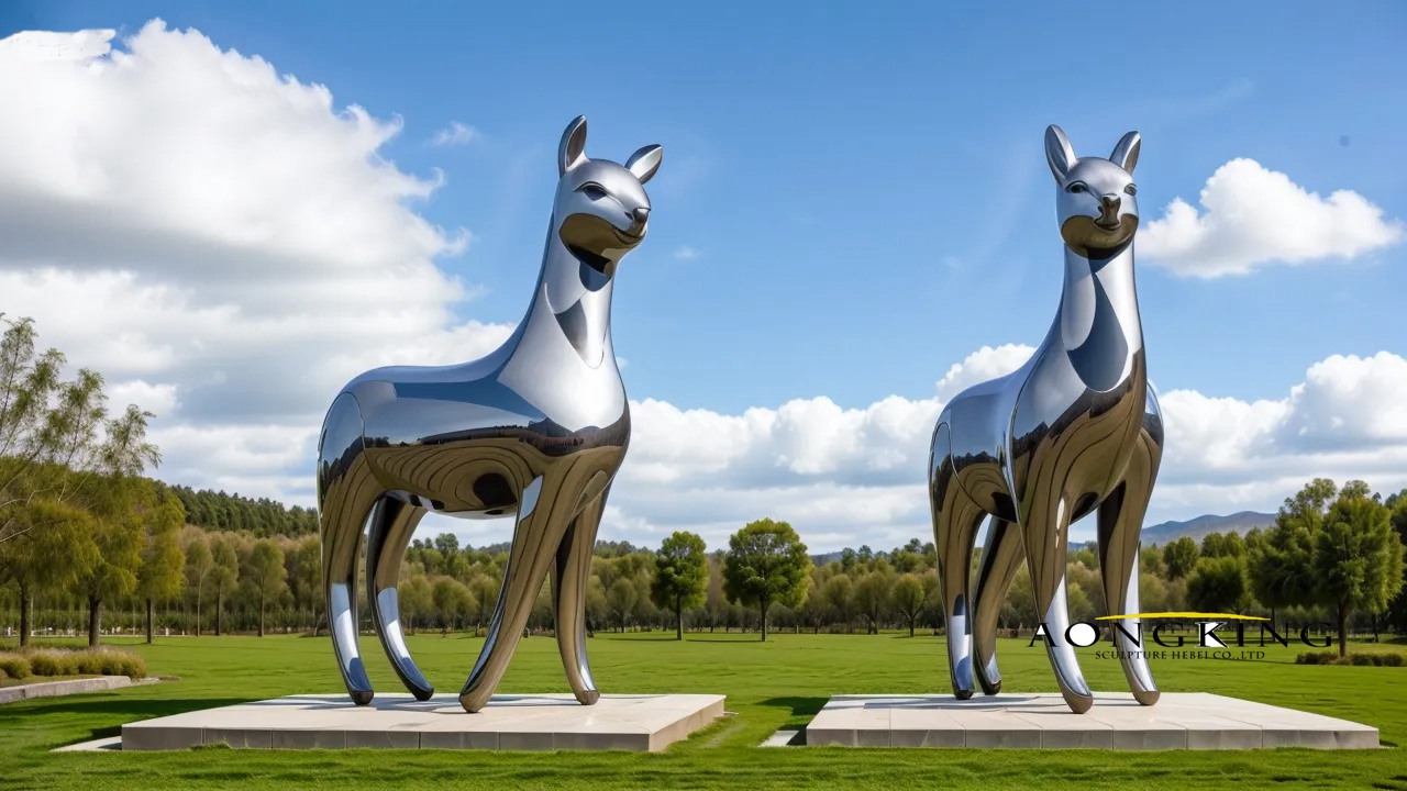 Wildlife Park polished antlerless metal deer sculpture