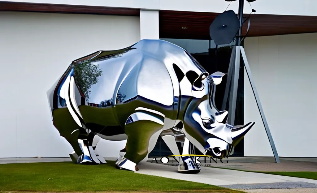 Realism open-air robust rhino metal animal sculptures