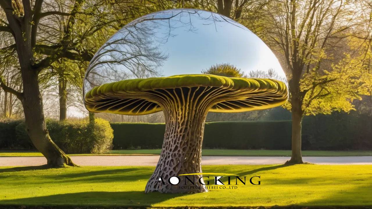 Forest Park creative mushroom perforated metal mirrored statue