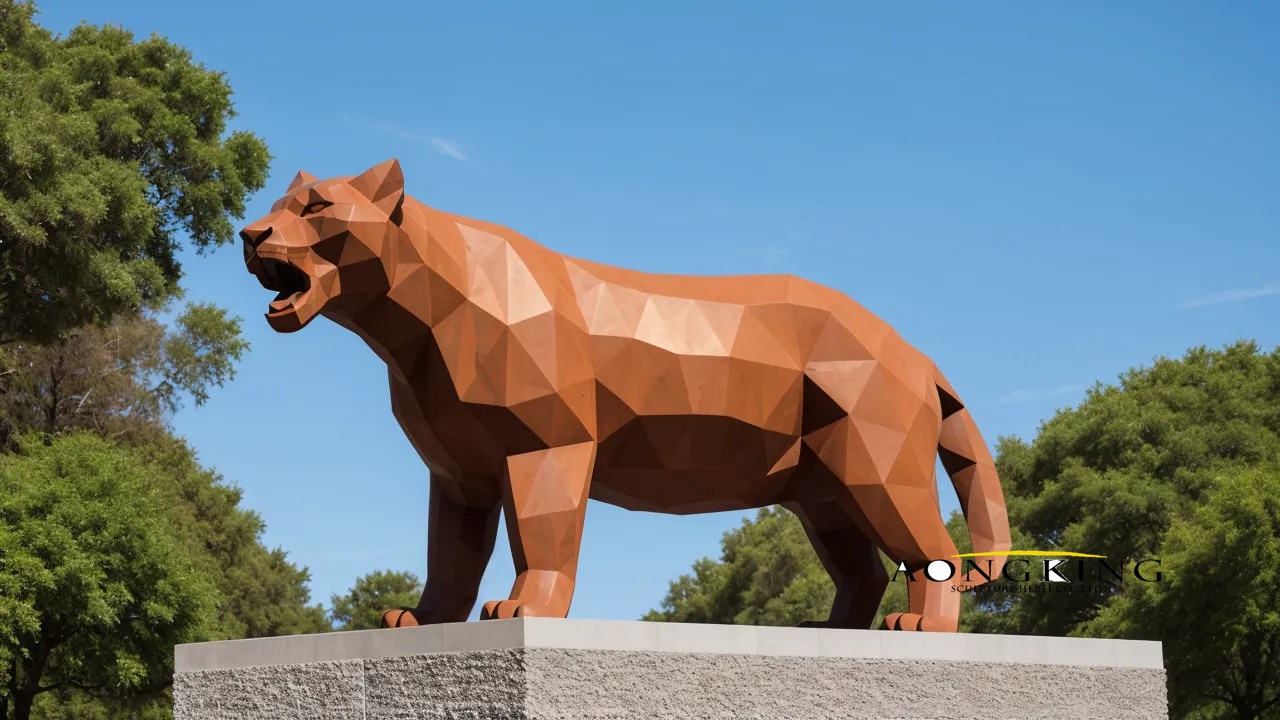 nature preserve geometric roaring leopard design corten