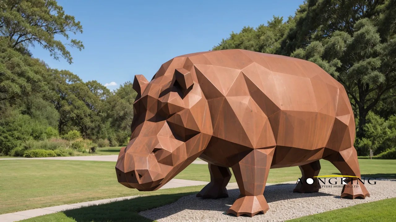 Conservation Park geometry Serene rhino corten steel art