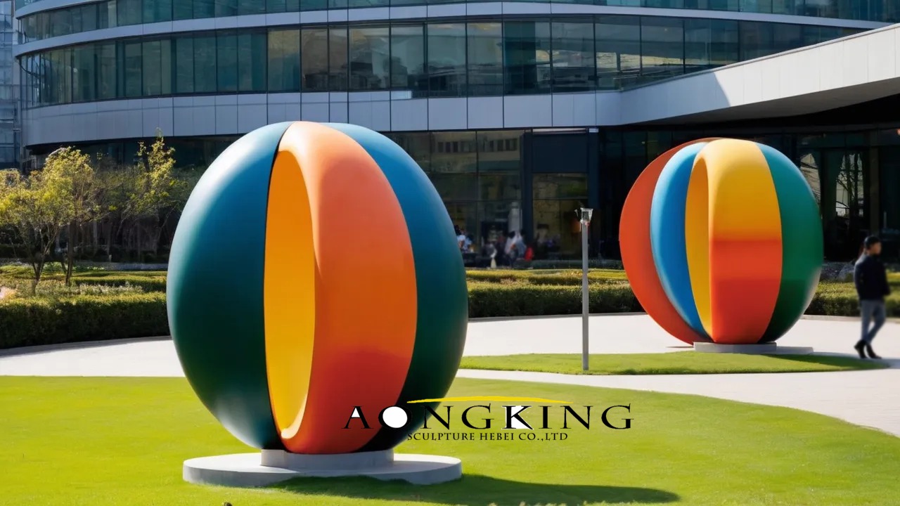 cityscape color scheme rainbow ball centerpieces stainless steel sculptures
