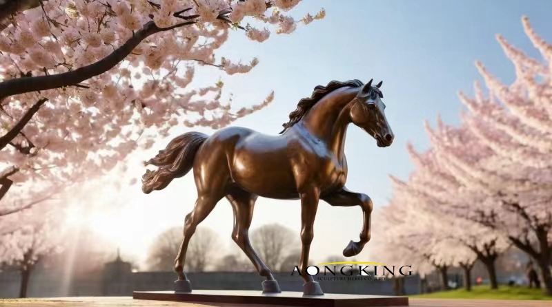 Floral garden resplendent dynamic antique bronze horse statue