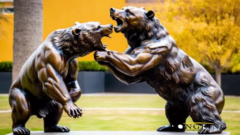 Bronze Timeless beauty interaction playful bear outdoor statues