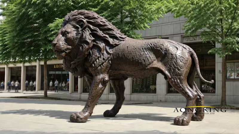 zoo entrance majestic standing bronze guard lion statue