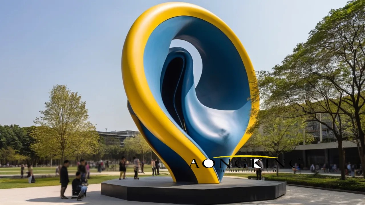 Yellow and blue ear-shaped arc matte finish garden ornament for sale stainless steel
