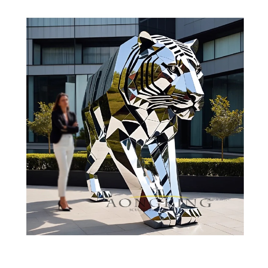 geometrical stainless steel endangered species tiger garden sculpture animals