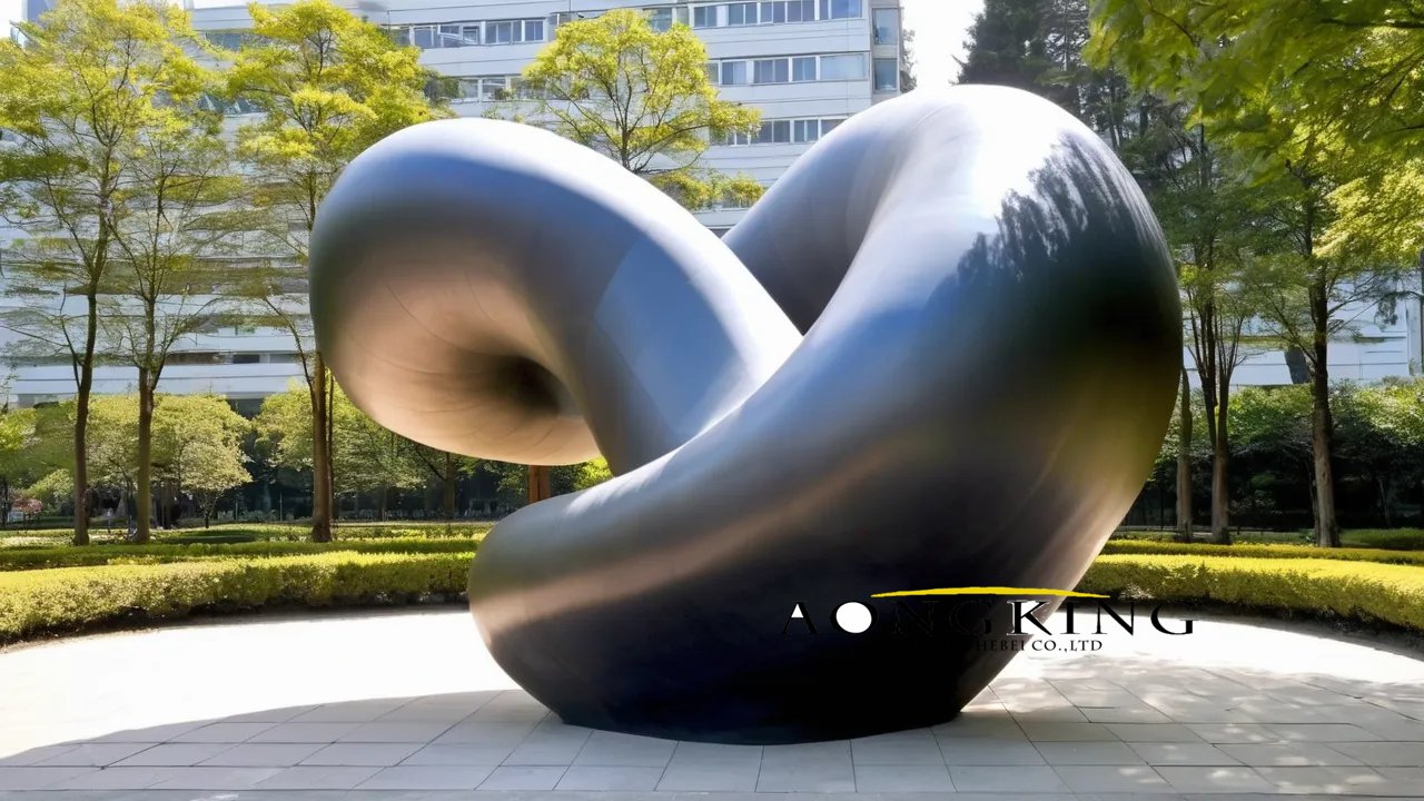 plaza apartments sinuous "coiled python" garden with sculptures spray painted stainless steel