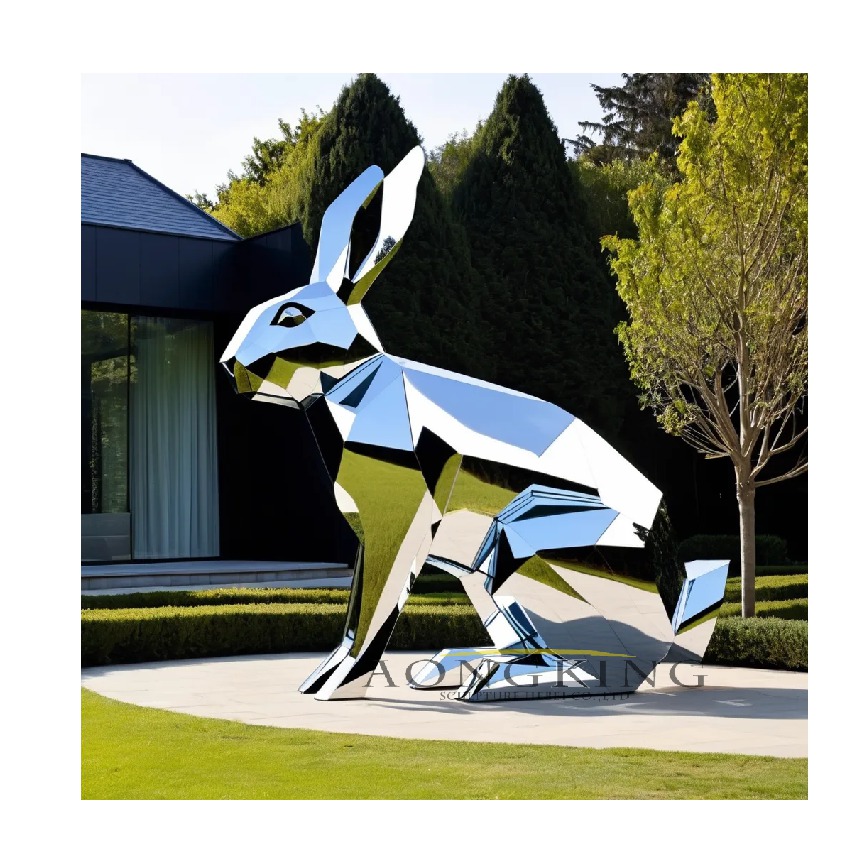 Stainless Steel Patio decor Giant Hares Geometric Statue
