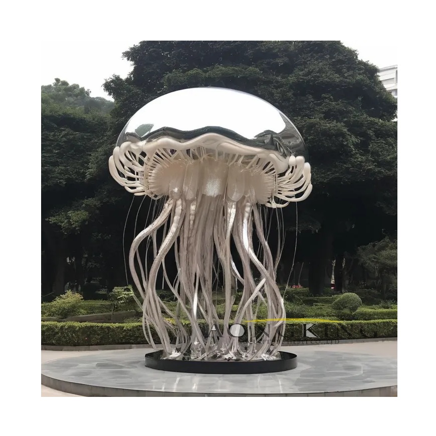 sea life stainless steel coastal decor giant jellyfish sculpture art installation