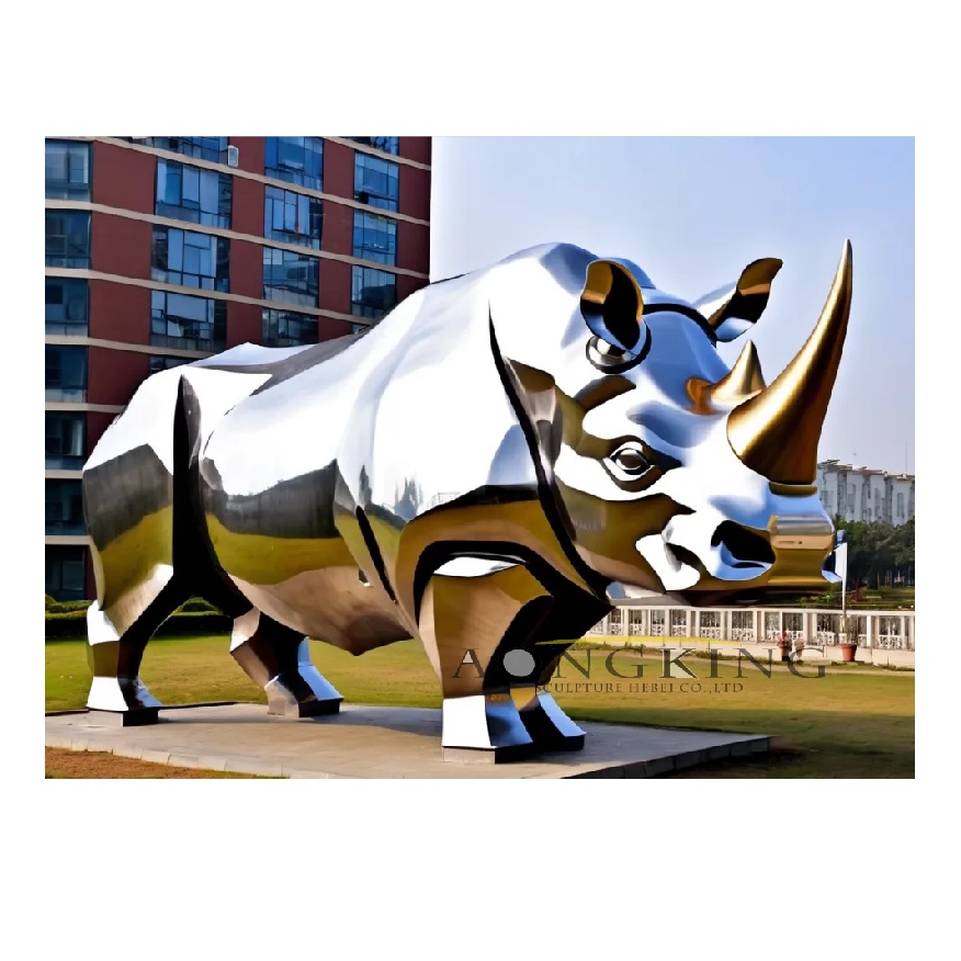 Home square white rhino animal lawn ornaments stainless steel