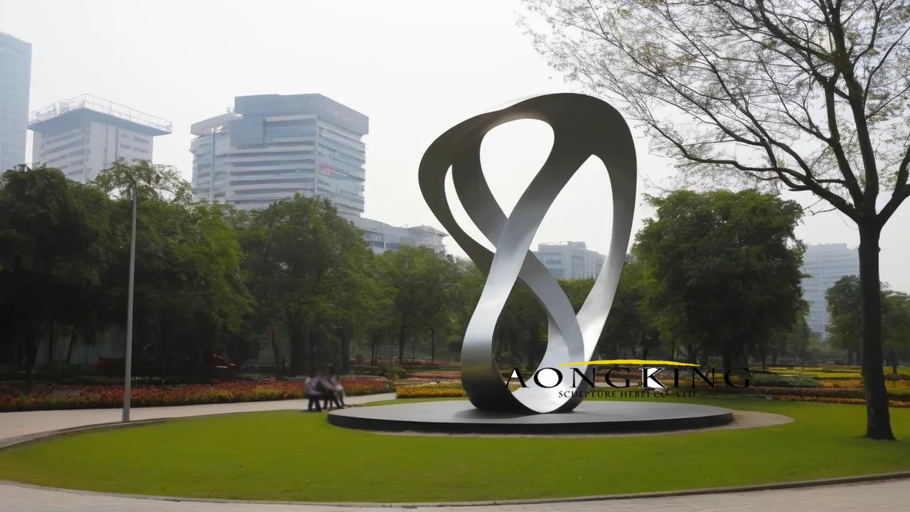 urban park ethereal thin ribbon-like design lawn art stainless steel sculpture