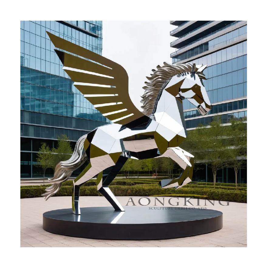 geometric downtown ambiance mythical creature pegasus metal horses stainless steel